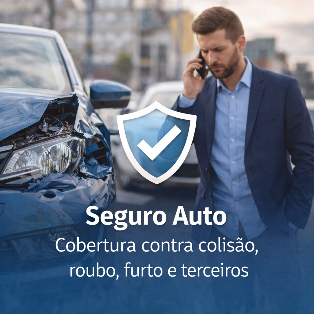 Seguro auto completo com cobertura contra colisão, roubo, furto e proteção para terceiros. Segurança e tranquilidade ao dirigir.